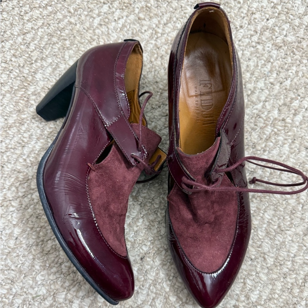 FIDJI - Burgundy Lace-up Patent Leather & Suede Heeled Shoes size 40